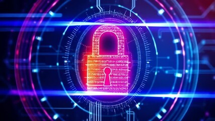 Digital Security Concept with Glowing Padlock and Technological Elements Overlay - Powered by Adobe