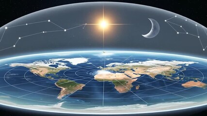 Flat earth map with a dome covered model suitable for conspiracy theories, educational content, and scientific misinformation. Suitable for social media. - Powered by Adobe