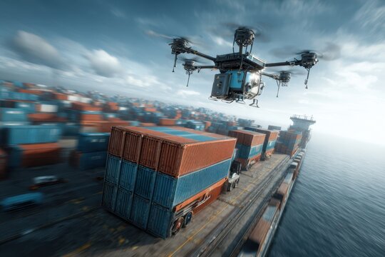 Innovative Logistics Solutions - Semi-Truck with Container and Wireframe Cityscape - Transportation and Technology. - Powered by Adobe