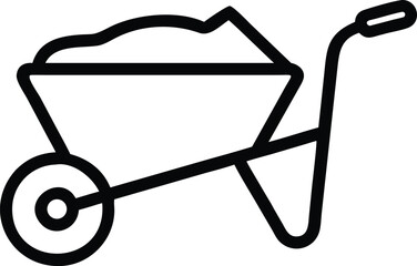 Filled wheelbarrow icon in simple black outline style, construction hand trolley illustration