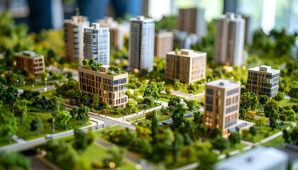 Detailed Miniature Model of a Modern City with Green Spaces