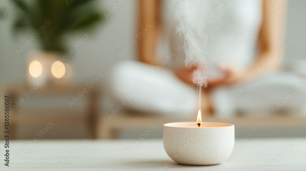 Poster peaceful mindfulness meditation session featuring a soothing aroma diffuser and calming atmosphere t