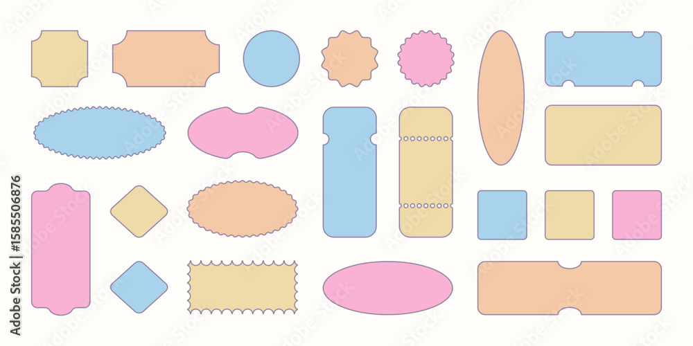 Poster empty stickers, tickets and vouchers with pastel colors. soft and cute blank labels for texts and im