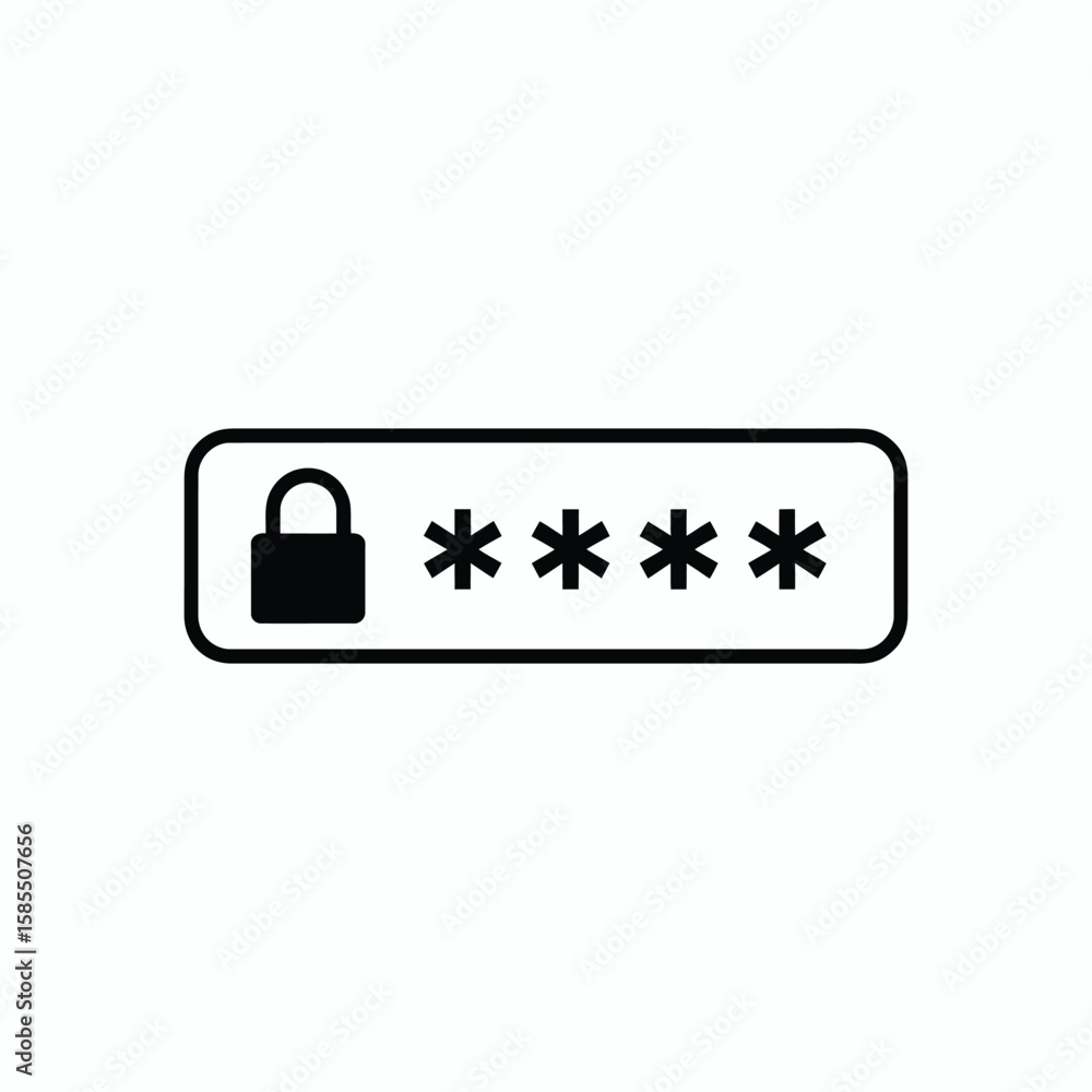 Poster password field with asterisks and padlock icon security concept