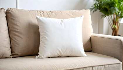 White Pillow on Beige Sofa in Modern Living Room