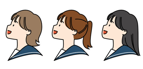 上を向くセーラーの女子高生3セット