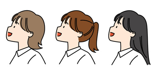 上を向くワイシャツの女子高生3セット