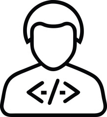 Flat outline icon of faceless person wearing a code symbol on their chest