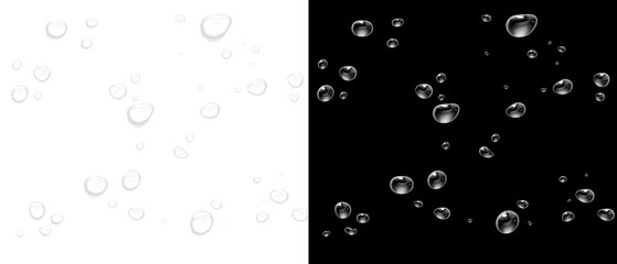 Raindrops and Water Drips on Transparent background. 透明な背景上の水滴と滴り。