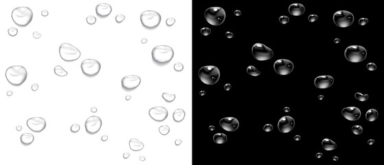 PNG形式の水滴、透明な水滴、泡、液体。PNG water drops, transparent water drop, bubbles, liquid.