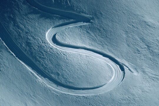 Snowy S-curve ski trail