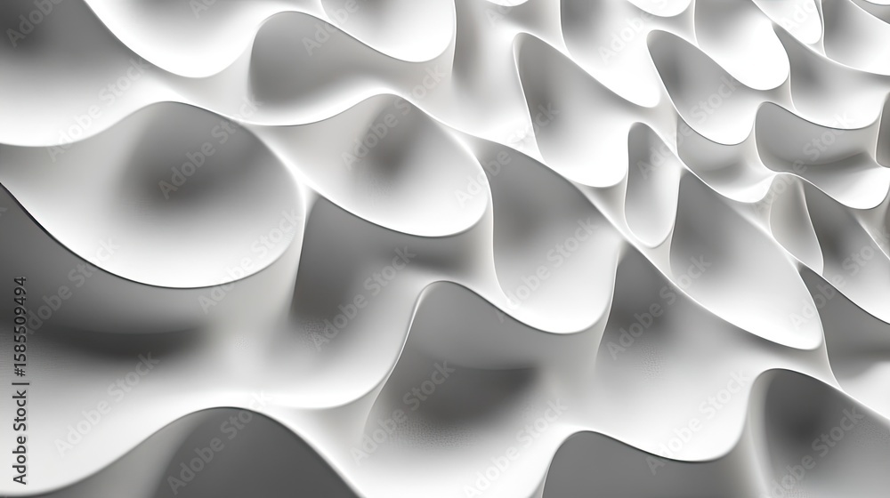 Fototapete abstract architecture design in white with flowing lines and shadows creating a sense of depth and