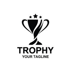 Elegant Trophy Logo Design with Stars for Victory and Success