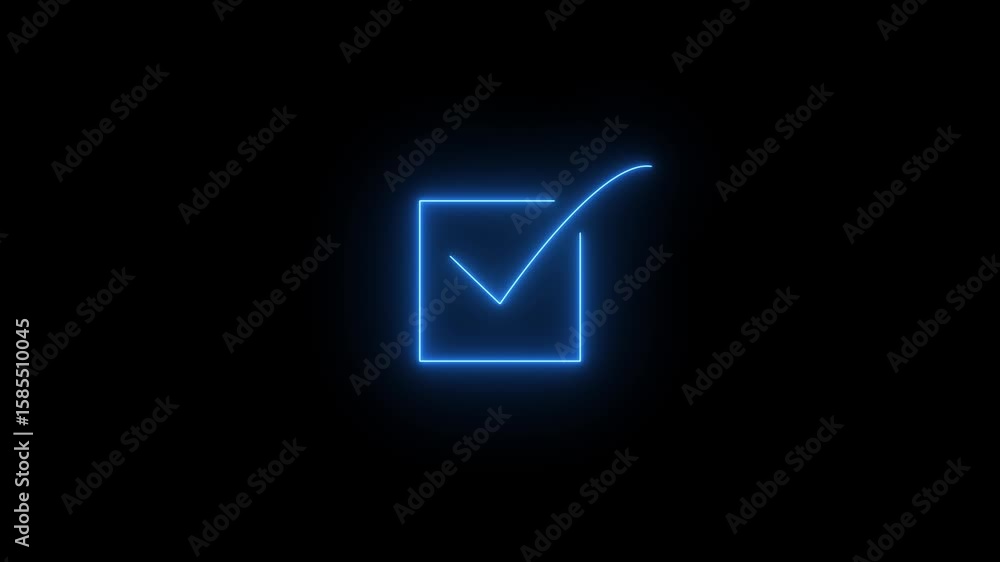 Poster glowing neon glowing check mark icon animation select right yes sign checkbox confirm success correc