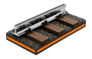 Steel railway track with wooden sleepers and ballast bed