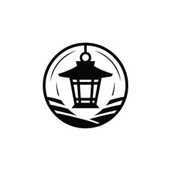 Elegant Asian Lantern Logo Design in Black and White Style