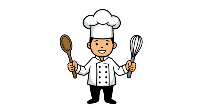 Cartoon Chef Holding Spoon and Whisk