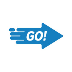 Blue Go Arrow Icon with Motion Lines on White Background