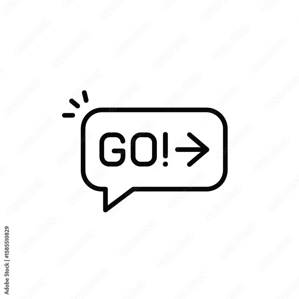 Aufkleber go speech bubble with arrow icon in black outline style