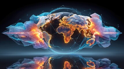Obraz premium Futuristic Global Network, a vast interconnected grid showcasing glowing data streams in vibrant blue hues, symbolizing technological advancement and global connectivity