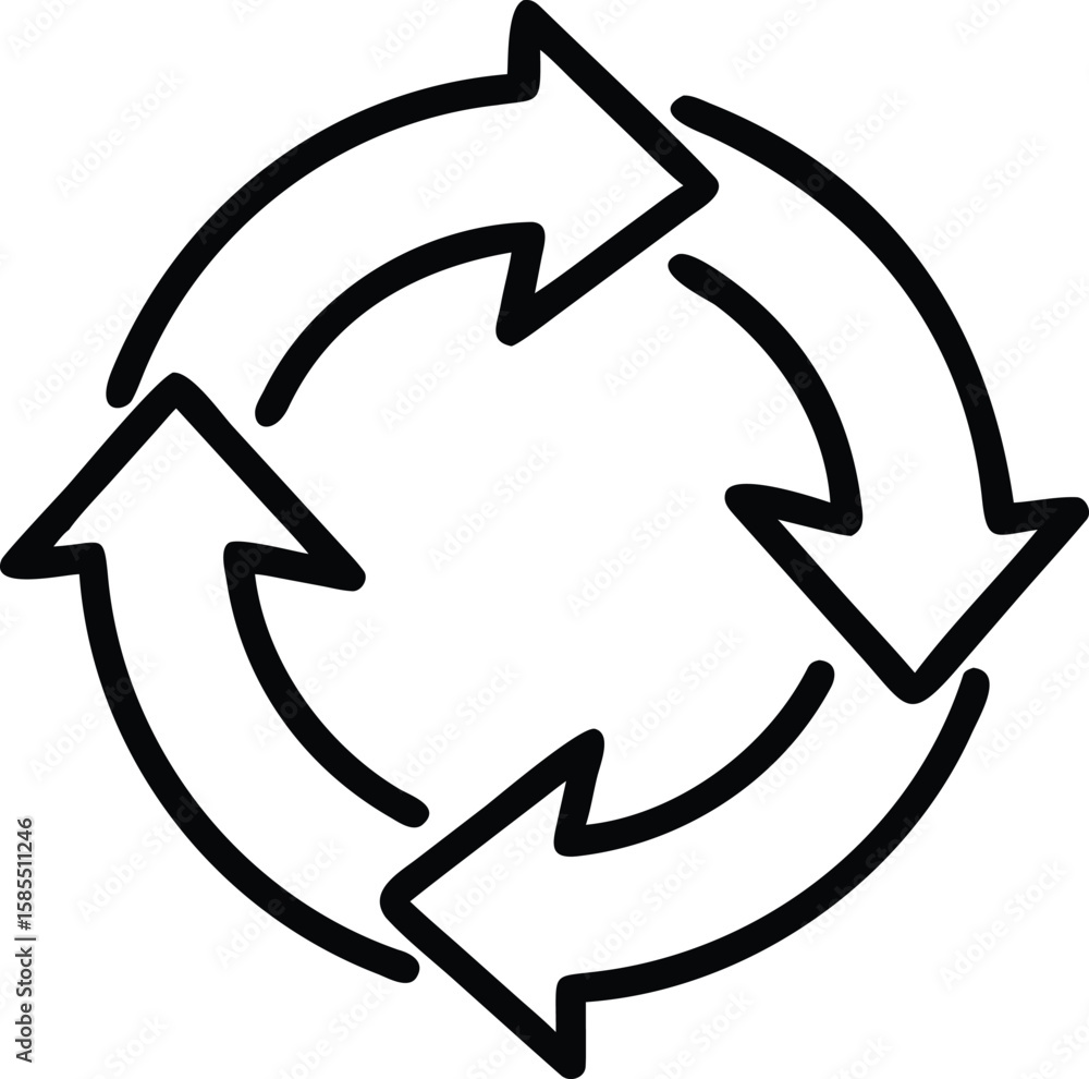 Poster four circular arrows pointing clockwise in a simple line art style