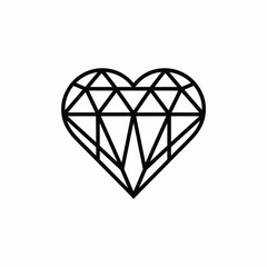 Heart Shaped Diamond Line Art Illustration on White Background