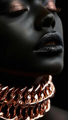 Beautiful, contrasting combination: stunning gold chain on a dark-skinned girl, bold advertising, statement jewelry concept for a modern, jewelry style