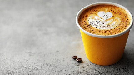 Aromatic Coffee Cup with Latte Art on a Textured Gray Background for Morning Joy