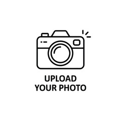 Upload your photo icon with camera outline on white background
