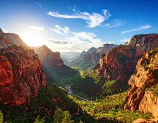 Naklejka premium Zion National Park Canyon Landscape with Dramatic Light and Rock Formations 
