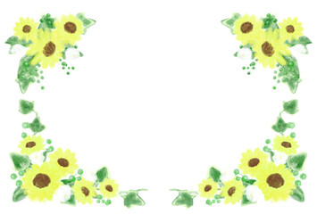  夏カワイイ・ひまわりの装飾フレーム素材イラスト