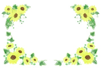  夏カワイイ・ひまわりの装飾フレーム素材イラスト