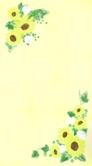  夏カワイイ・ひまわりの装飾フレーム素材イラスト