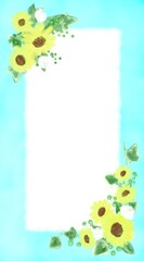  夏カワイイ・ひまわりの装飾フレーム素材イラスト