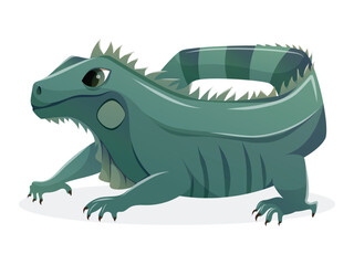 Cartoon Green Iguana or Lizard Vector Illustration. Isolated cute reptile design for educational projects, pet care materials, wildlife themes, and exotic animal content.