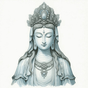 Guanyin's Whisper in Wash Bodhisattva Guanyin isolated watercolor vector illustration svg
