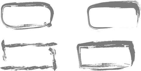 Set of hand-drawn grunge font with a black paint brush stroke, texture paper, and old dirty ink label on a blank frame border design
