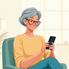 Elderly Woman Using Smartphone for Banking