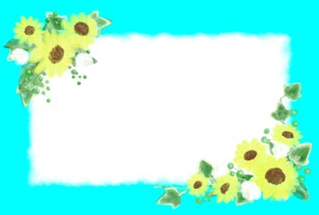  夏カワイイ・ひまわりの装飾フレーム素材イラスト