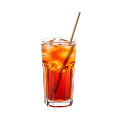 Iced drink with straw against black