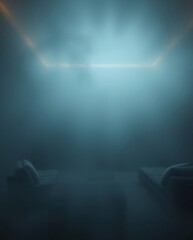 Eerie Tranquility: Minimalist Room Enshrouded in Mystical Fog Creating an Ominous Atmosphere