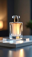 Elegant perfume bottle on translucent stand