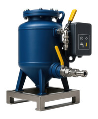 Skid-mounted sandblasting unit with a reinforced steel skid and quick-connect fittings for offshore drilling platforms