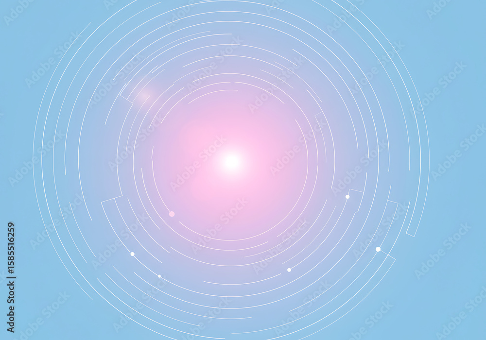 Poster Light pink center with circles on a blue background creating a soft and ethereal abstract design