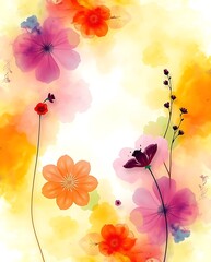 Floral Watercolor Painting with Vibrant Hues for Decorative and Artistic Purposes