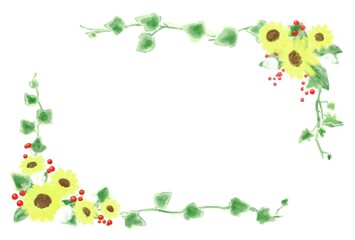 Fototapeta premium 夏カワイイ・ひまわりの装飾フレーム素材イラスト