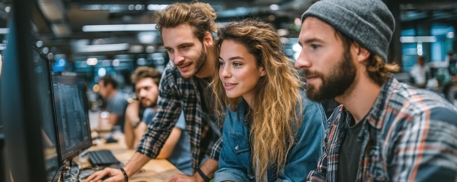 Creative Team Collaborating in Tech Office