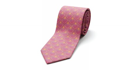 Rolled light pink tie with subtle yellow pattern