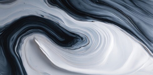 Abstract fluid art in shades of white, gray, and black
