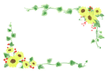  夏カワイイ・ひまわりの装飾フレーム素材イラスト